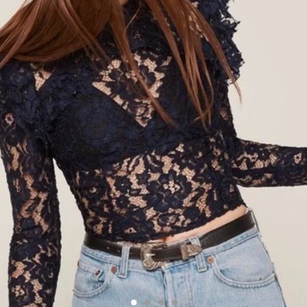 Reformation Black Lace Top
